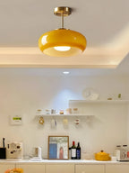 Ceiling Lamp Bauhaus Glass Disc Brass & Chrome