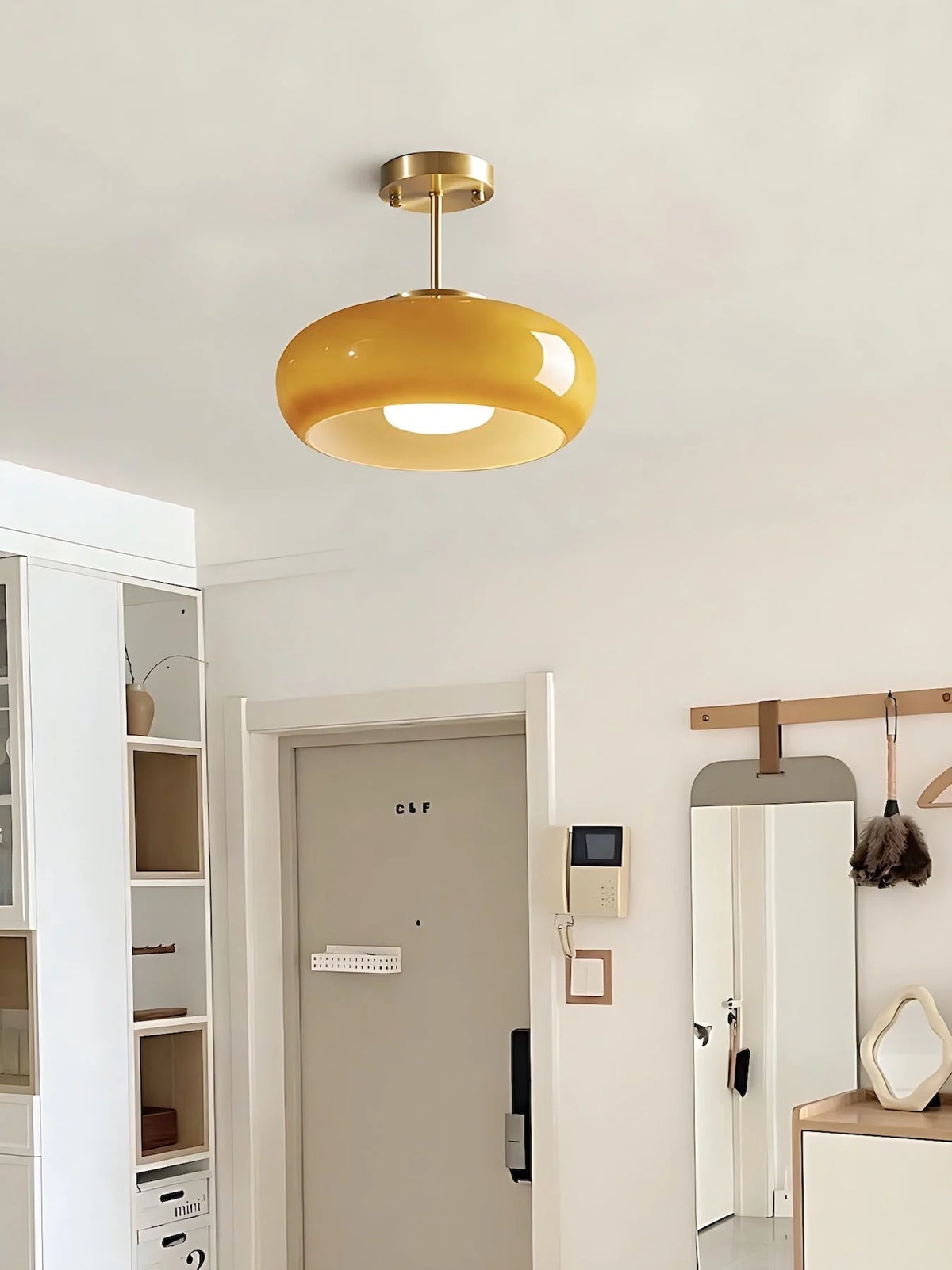 Ceiling Lamp Bauhaus Glass Disc Brass & Chrome