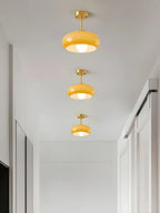 Ceiling Lamp Bauhaus Glass Disc Brass & Chrome