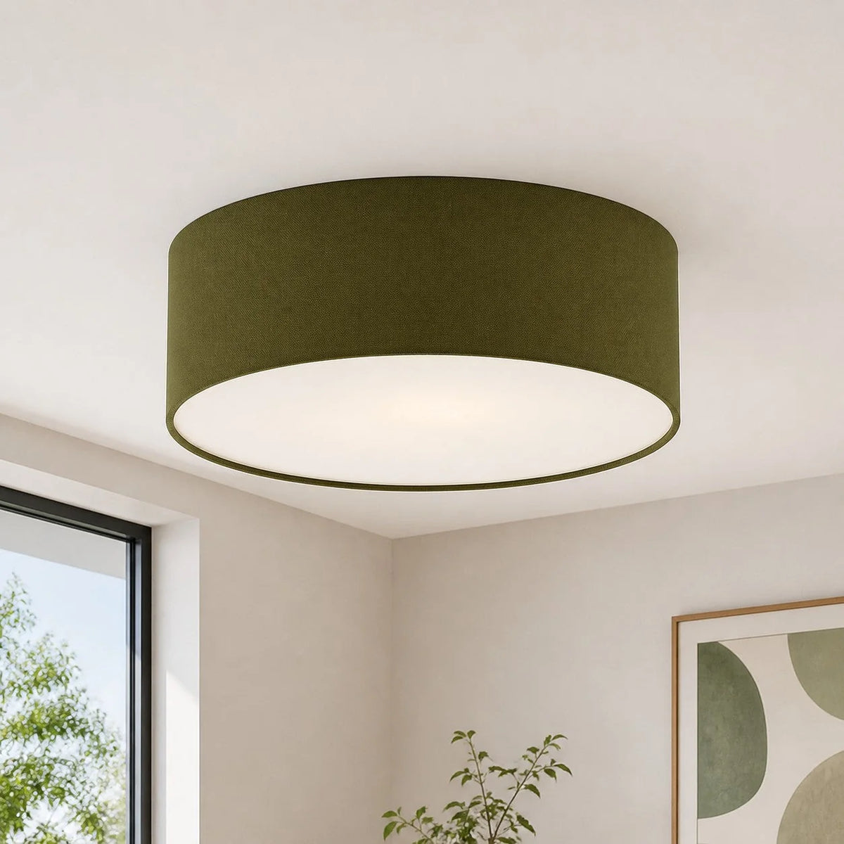 Ceiling Lamp Drum Linen Shade 18 Inch
