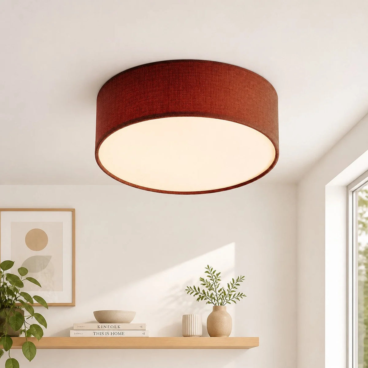 Ceiling Lamp Drum Linen Shade 18 Inch