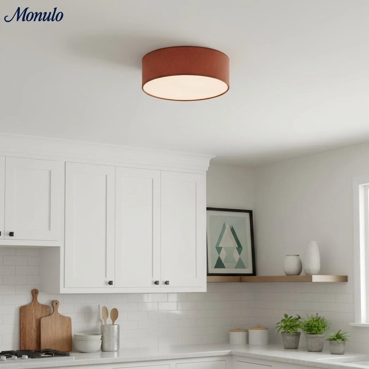 Ceiling Lamp Drum Linen Shade 18 Inch