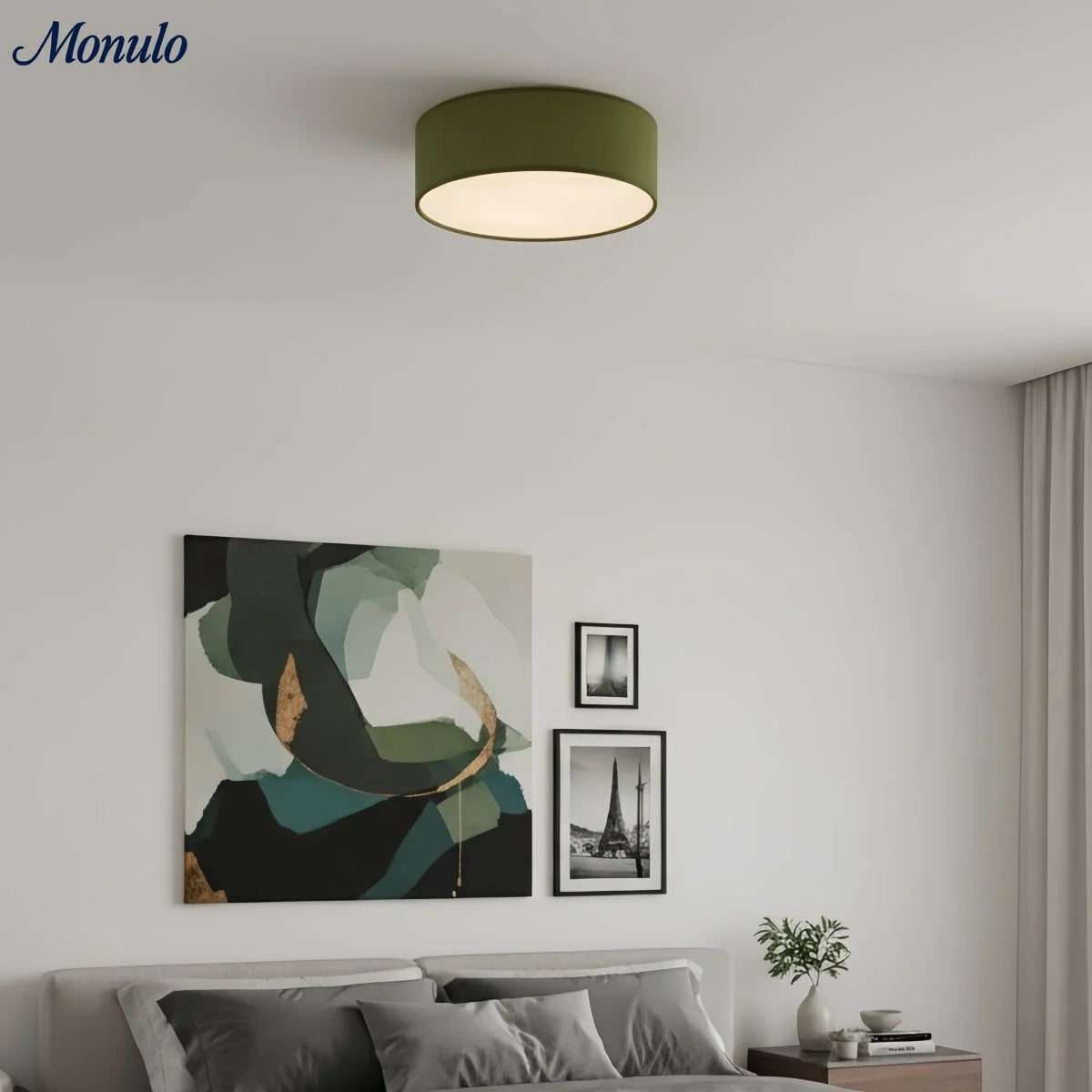 Ceiling Lamp Drum Linen Shade 18 Inch