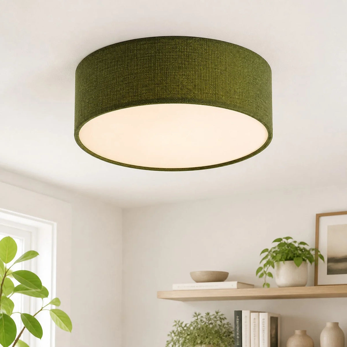 Ceiling Lamp Drum Linen Shade 18 Inch