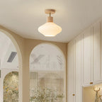 Ceiling Lamp Japandi Semi-Flush Solid Wood & Glass