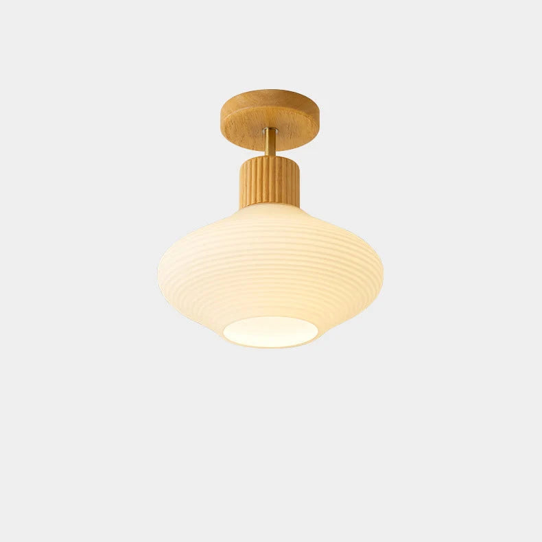 Ceiling Lamp Japandi Semi-Flush Solid Wood & Glass