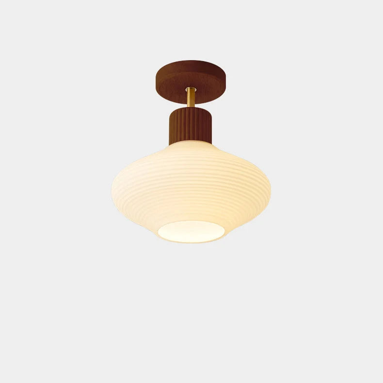 Ceiling Lamp Japandi Semi-Flush Solid Wood & Glass