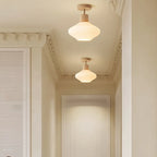 Ceiling Lamp Japandi Semi-Flush Solid Wood & Glass