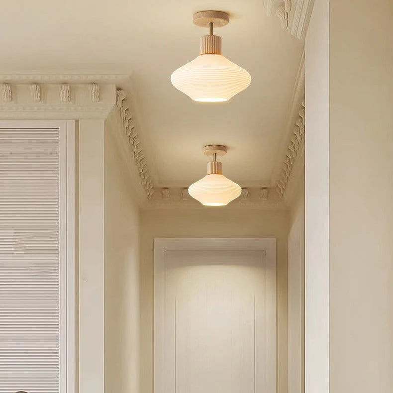 Ceiling Lamp Japandi Semi-Flush Solid Wood & Glass