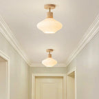 Ceiling Lamp Japandi Semi-Flush Solid Wood & Glass