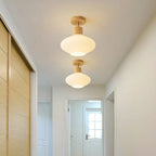 Ceiling Lamp Japandi Semi-Flush Solid Wood & Glass