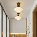 Ceiling Lamp Japandi Semi-Flush Solid Wood & Glass