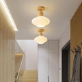 Ceiling Lamp Japandi Semi-Flush Solid Wood & Glass
