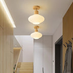 Ceiling Lamp Japandi Semi-Flush Solid Wood & Glass
