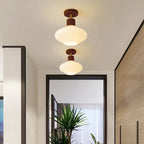 Ceiling Lamp Japandi Semi-Flush Solid Wood & Glass