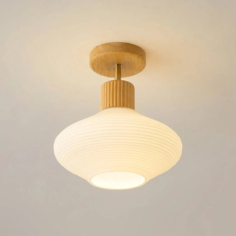 Ceiling Lamp Japandi Semi-Flush Solid Wood & Glass