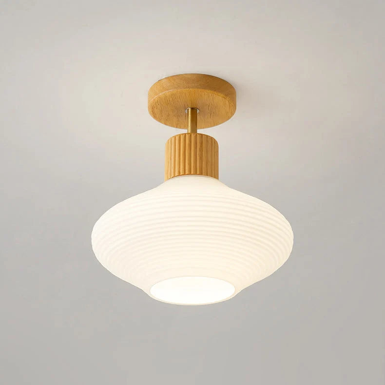 Ceiling Lamp Japandi Semi-Flush Solid Wood & Glass