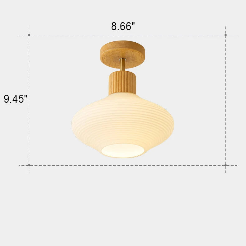 Ceiling Lamp Japandi Semi-Flush Solid Wood & Glass