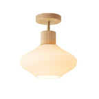 Ceiling Lamp Japandi Semi-Flush Solid Wood & Glass