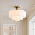 Ceiling Lamp Layered Textured Milk Glass Brass Base