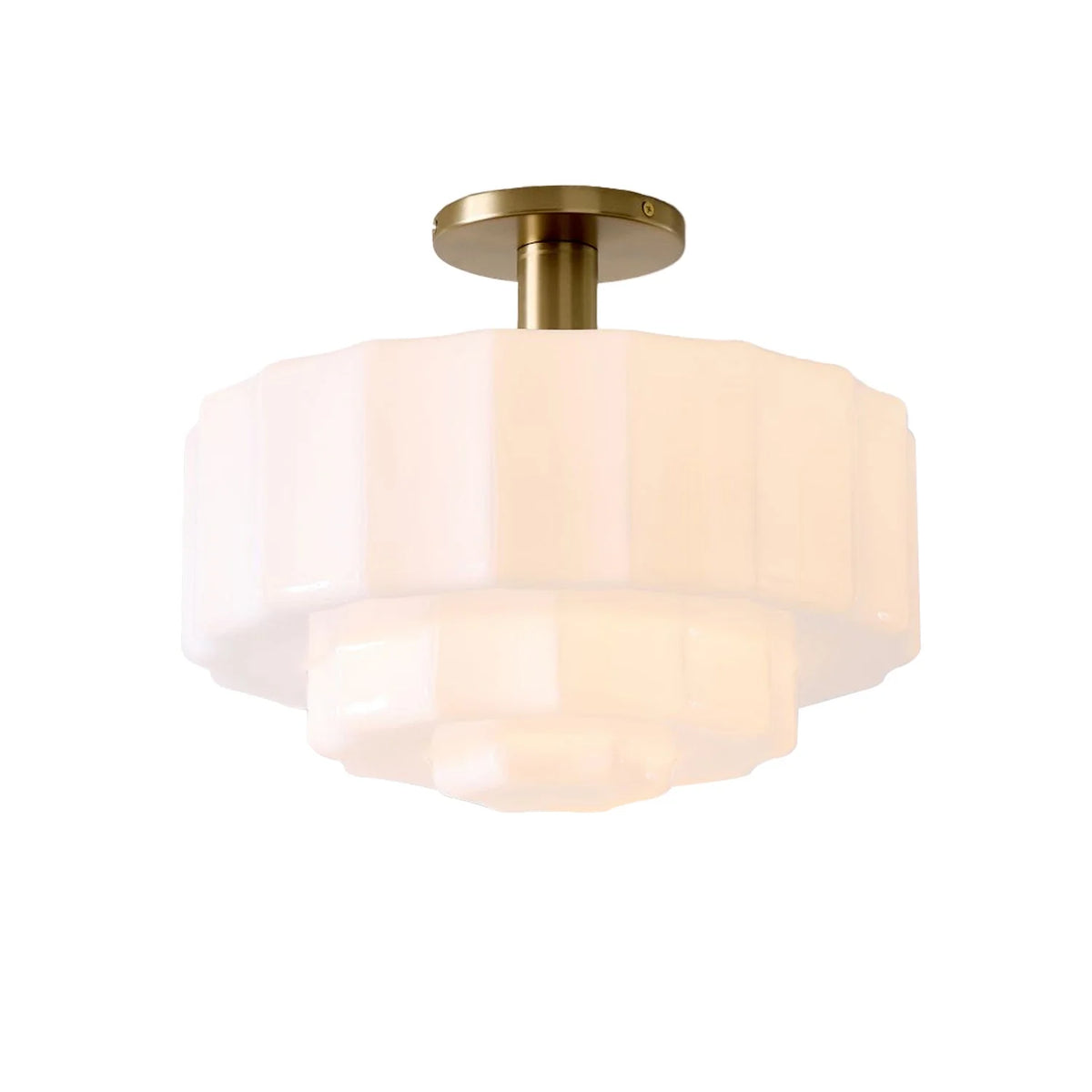 Ceiling Lamp Layered Textured Milk Glass Brass Base