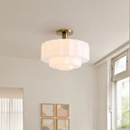 Ceiling Lamp Layered Textured Milk Glass Brass Base