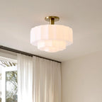 Ceiling Lamp Layered Textured Milk Glass Brass Base