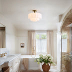 Ceiling Lamp Layered Textured Milk Glass Brass Base