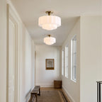Ceiling Lamp Layered Textured Milk Glass Brass Base