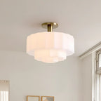 Ceiling Lamp Layered Textured Milk Glass Brass Base