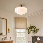 Ceiling Lamp Layered Textured Milk Glass Brass Base