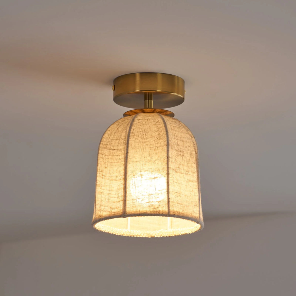 Ceiling Lamp Linen Shade Golden Iron Frame