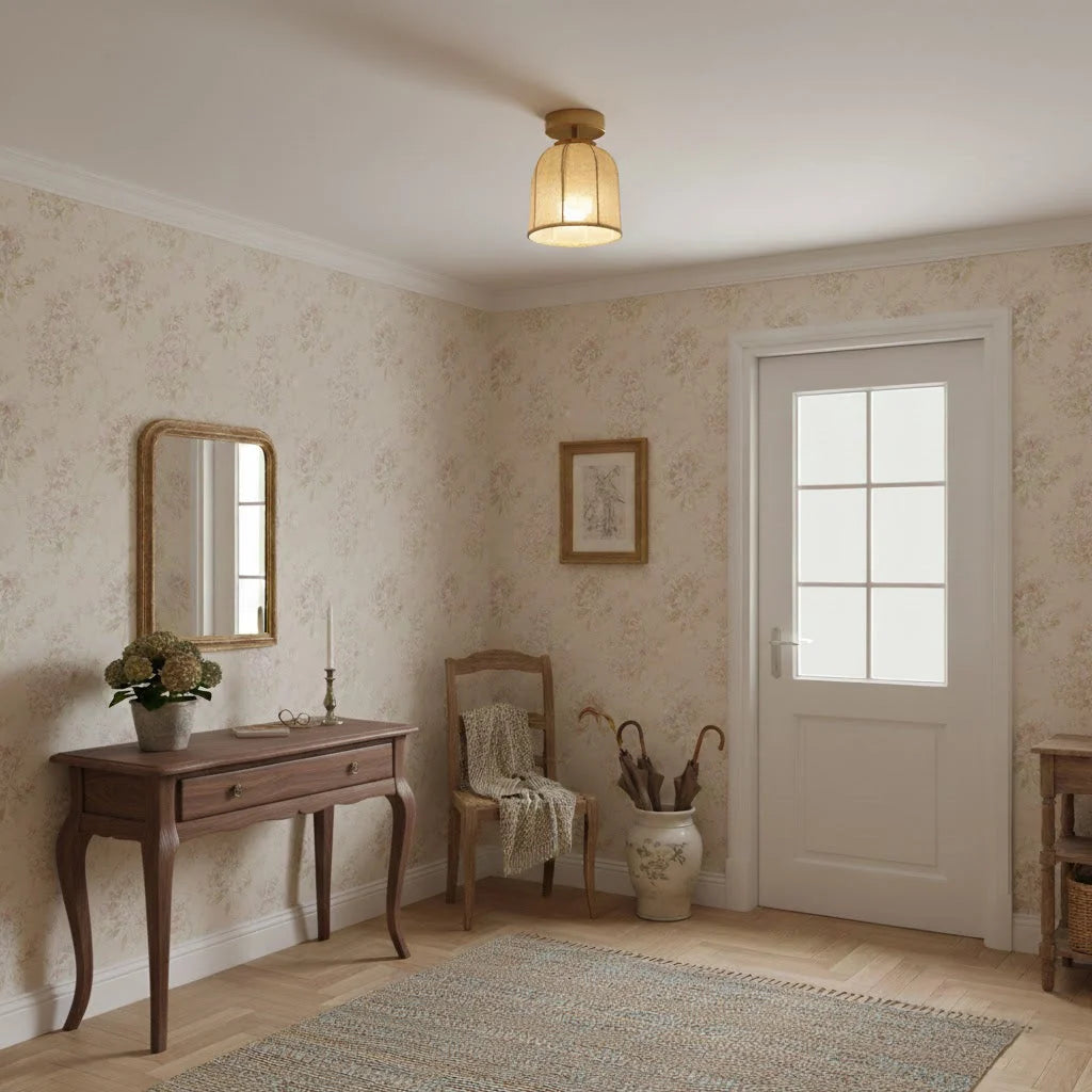 Ceiling Lamp Linen Shade Golden Iron Frame