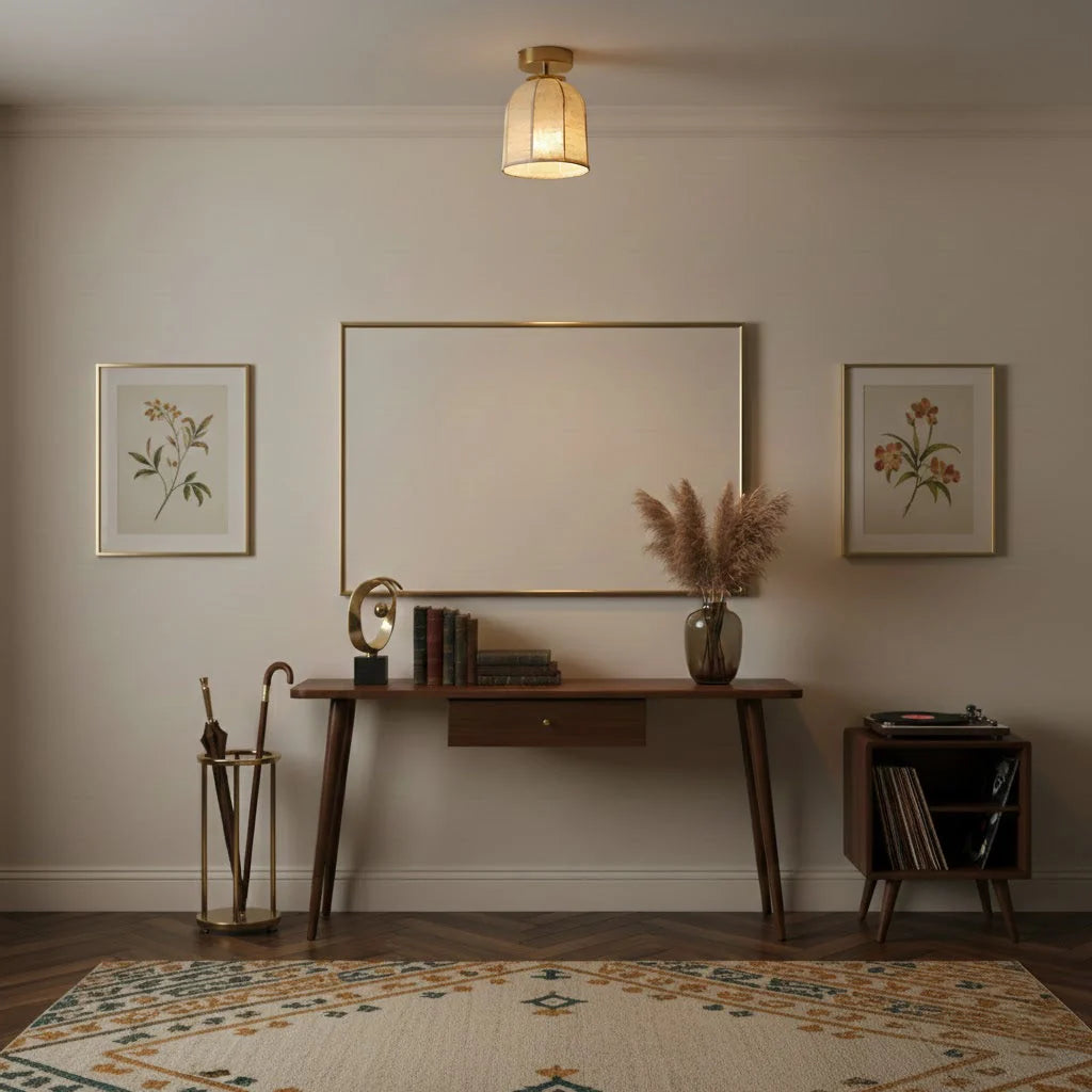 Ceiling Lamp Linen Shade Golden Iron Frame