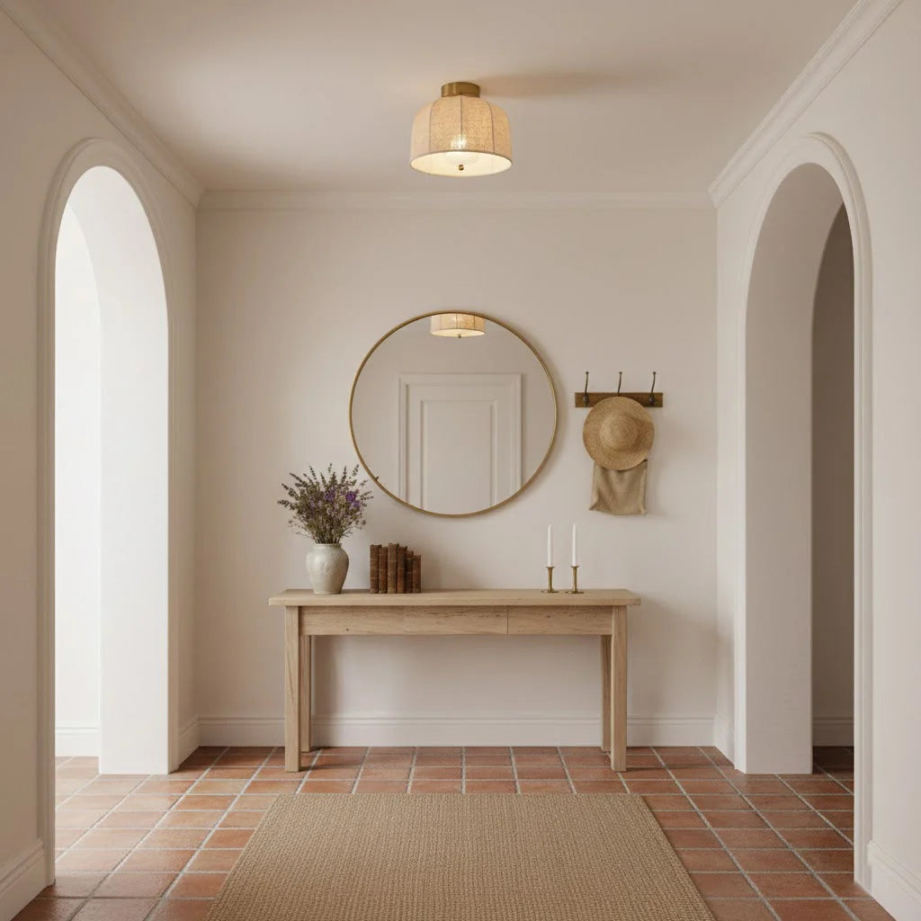 Ceiling Lamp Linen Shade Golden Iron Frame