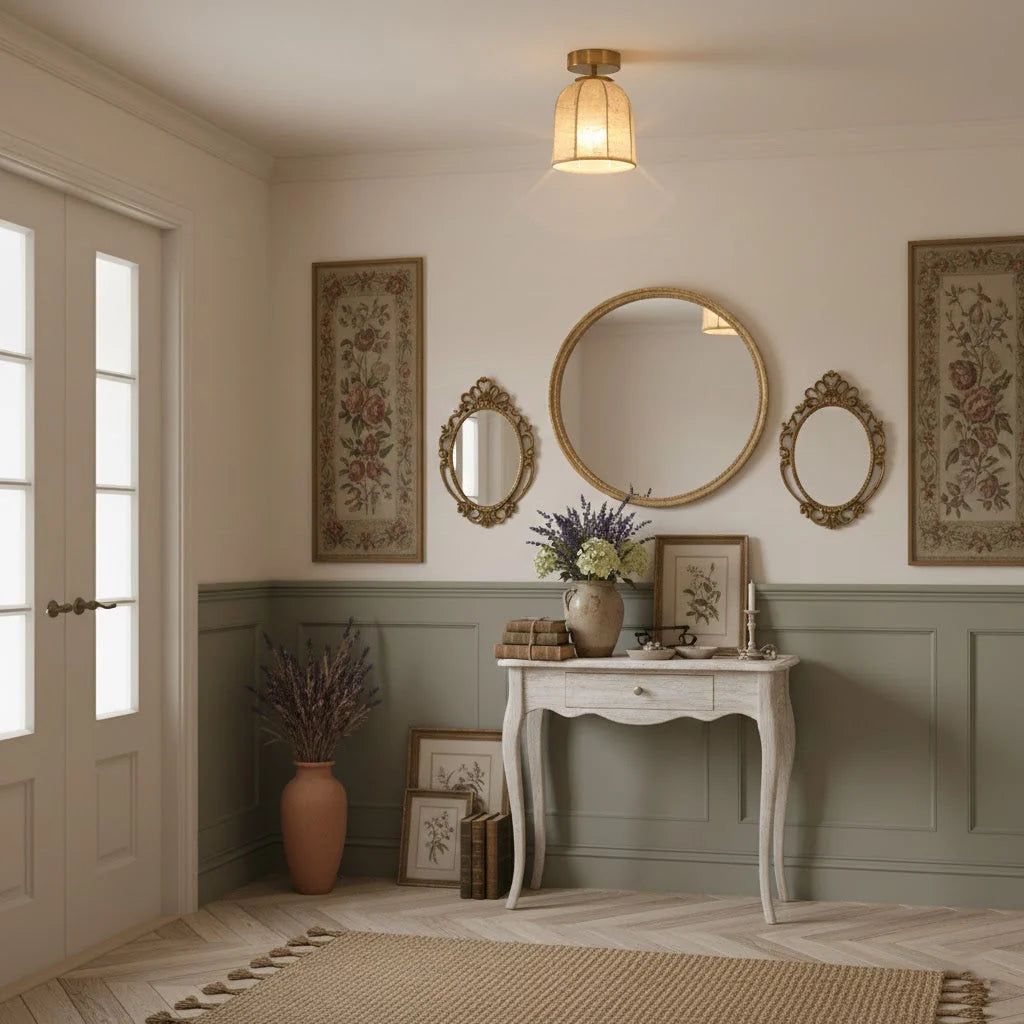 Ceiling Lamp Linen Shade Golden Iron Frame