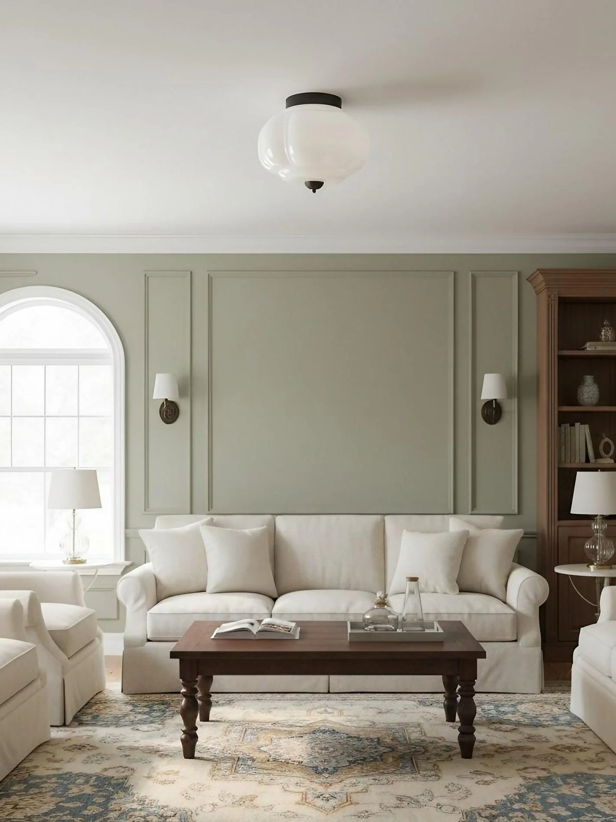 Ceiling Lamp Milk Glass Semi-Flush Soft Diffusing