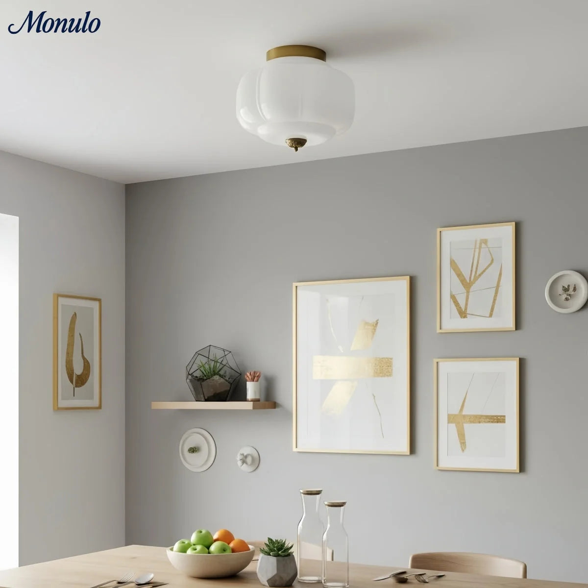 Ceiling Lamp Milk Glass Semi-Flush Soft Diffusing