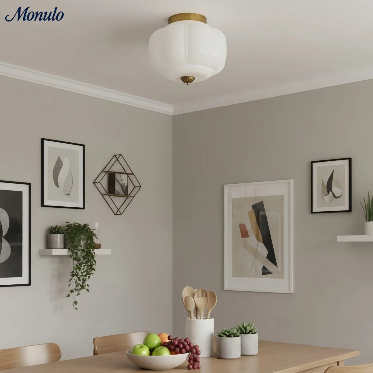 Ceiling Lamp Milk Glass Semi-Flush Soft Diffusing