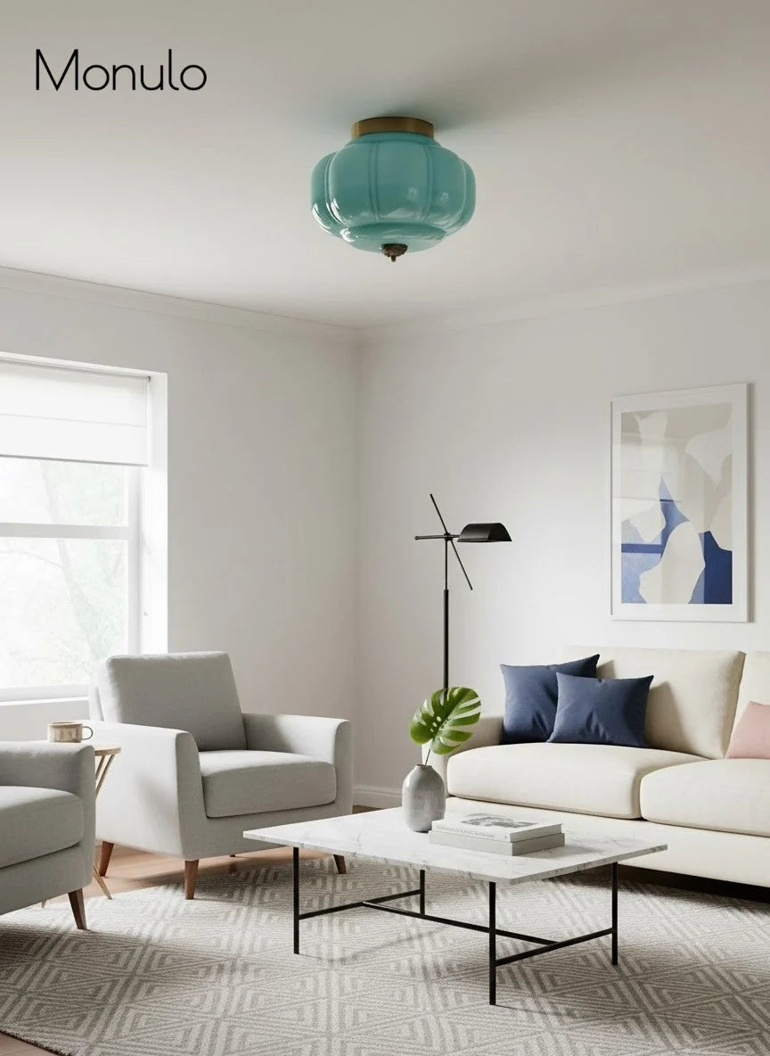 Ceiling Lamp Milk Glass Semi-Flush Soft Diffusing