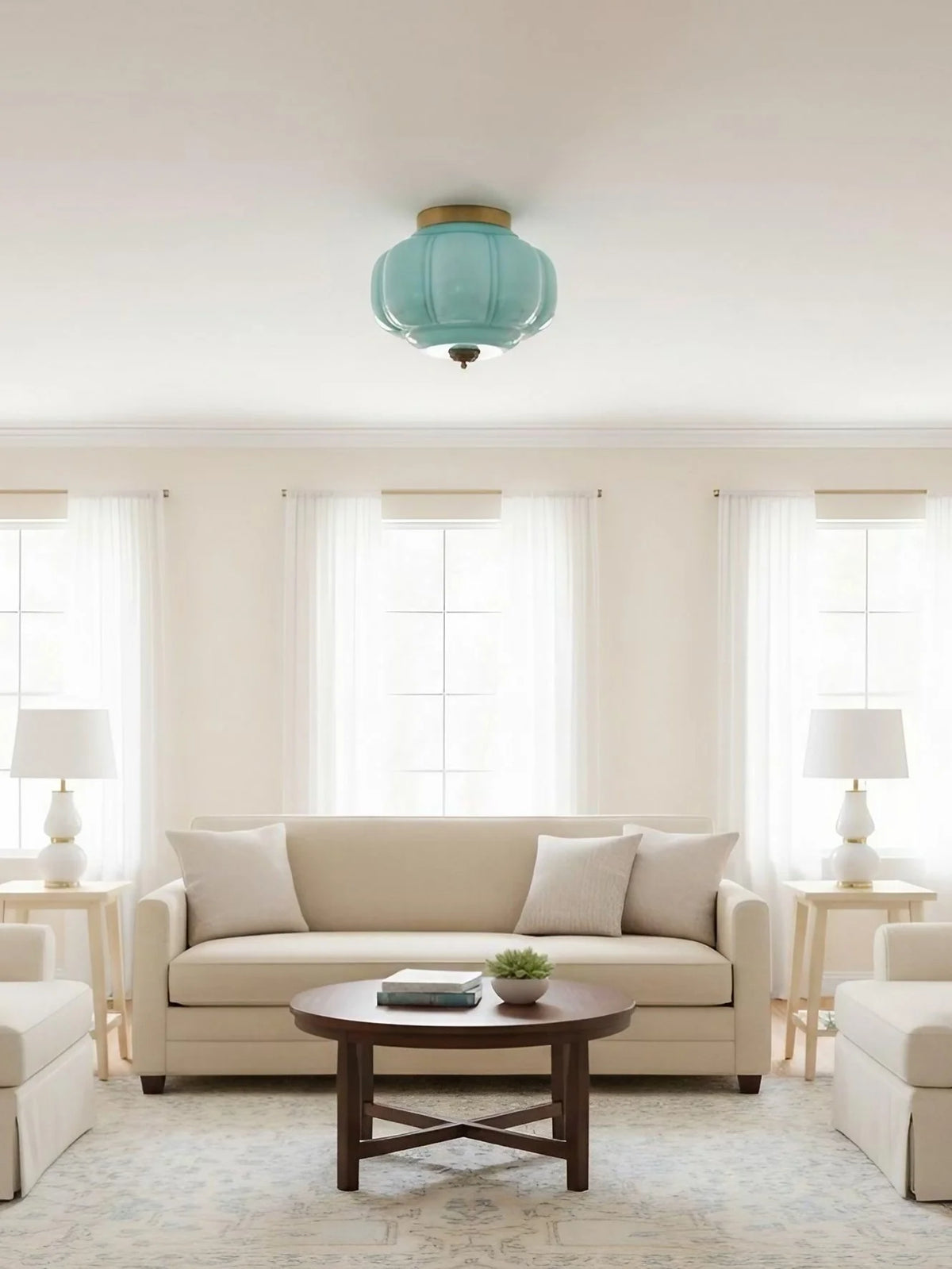 Ceiling Lamp Milk Glass Semi-Flush Soft Diffusing