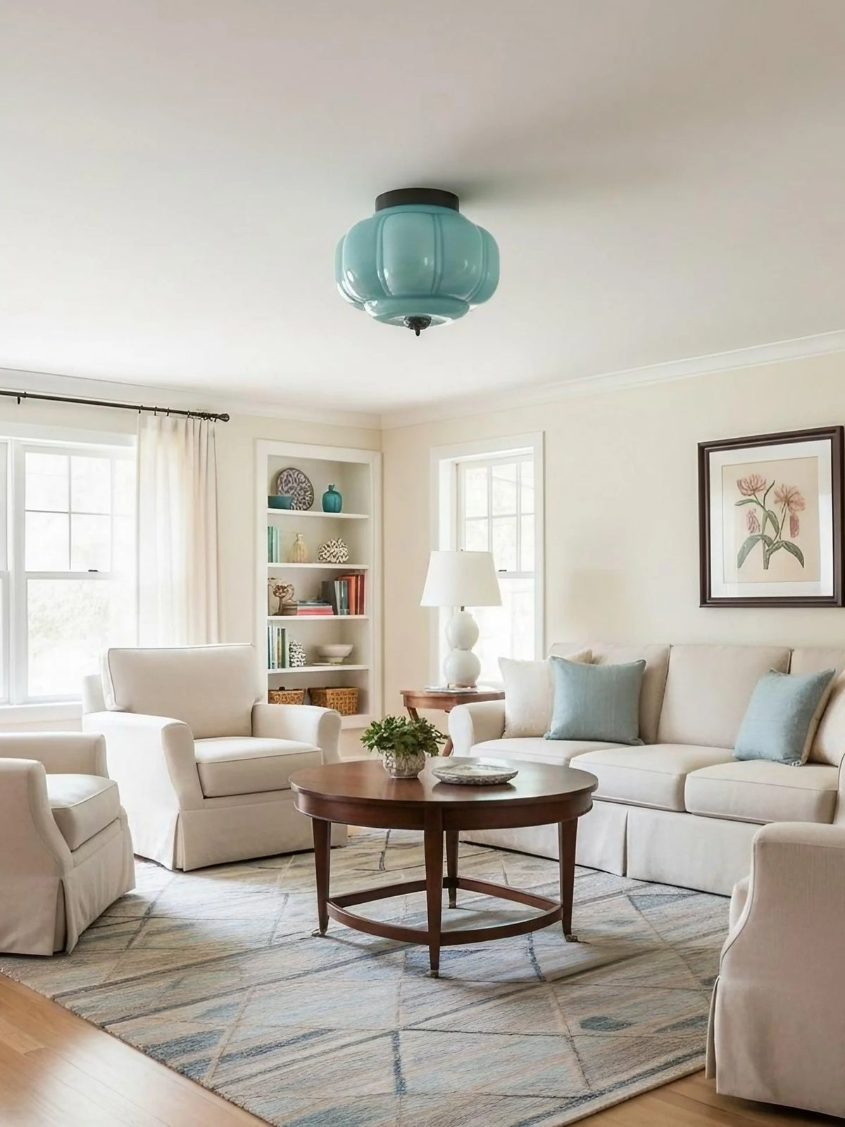 Ceiling Lamp Milk Glass Semi-Flush Soft Diffusing