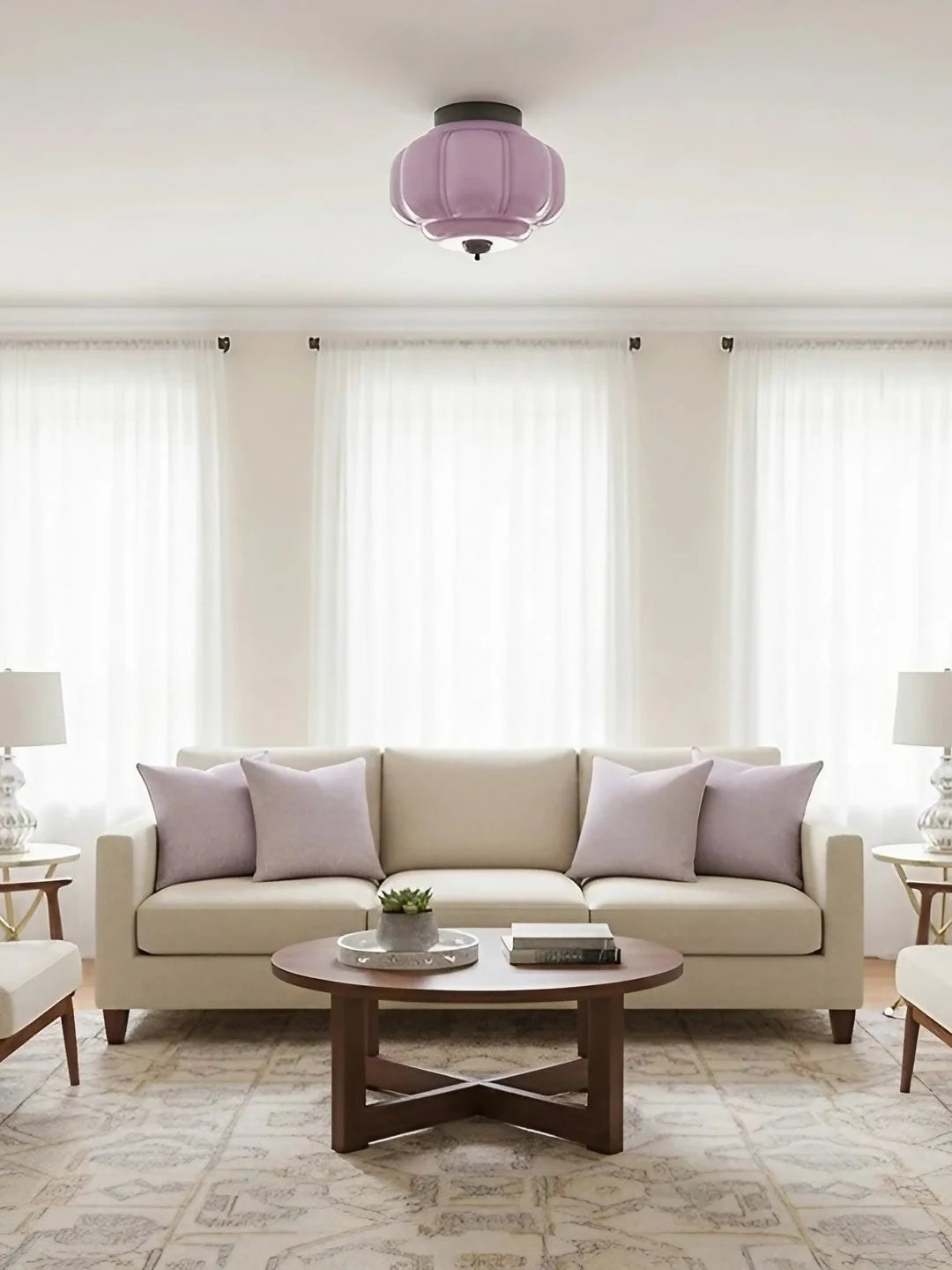 Ceiling Lamp Milk Glass Semi-Flush Soft Diffusing