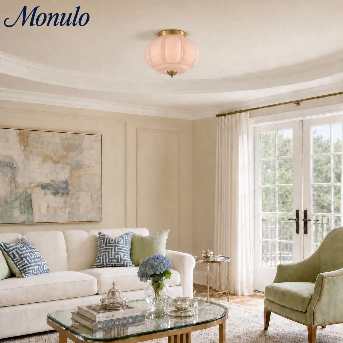 Ceiling Lamp Milk Glass Semi-Flush Soft Diffusing