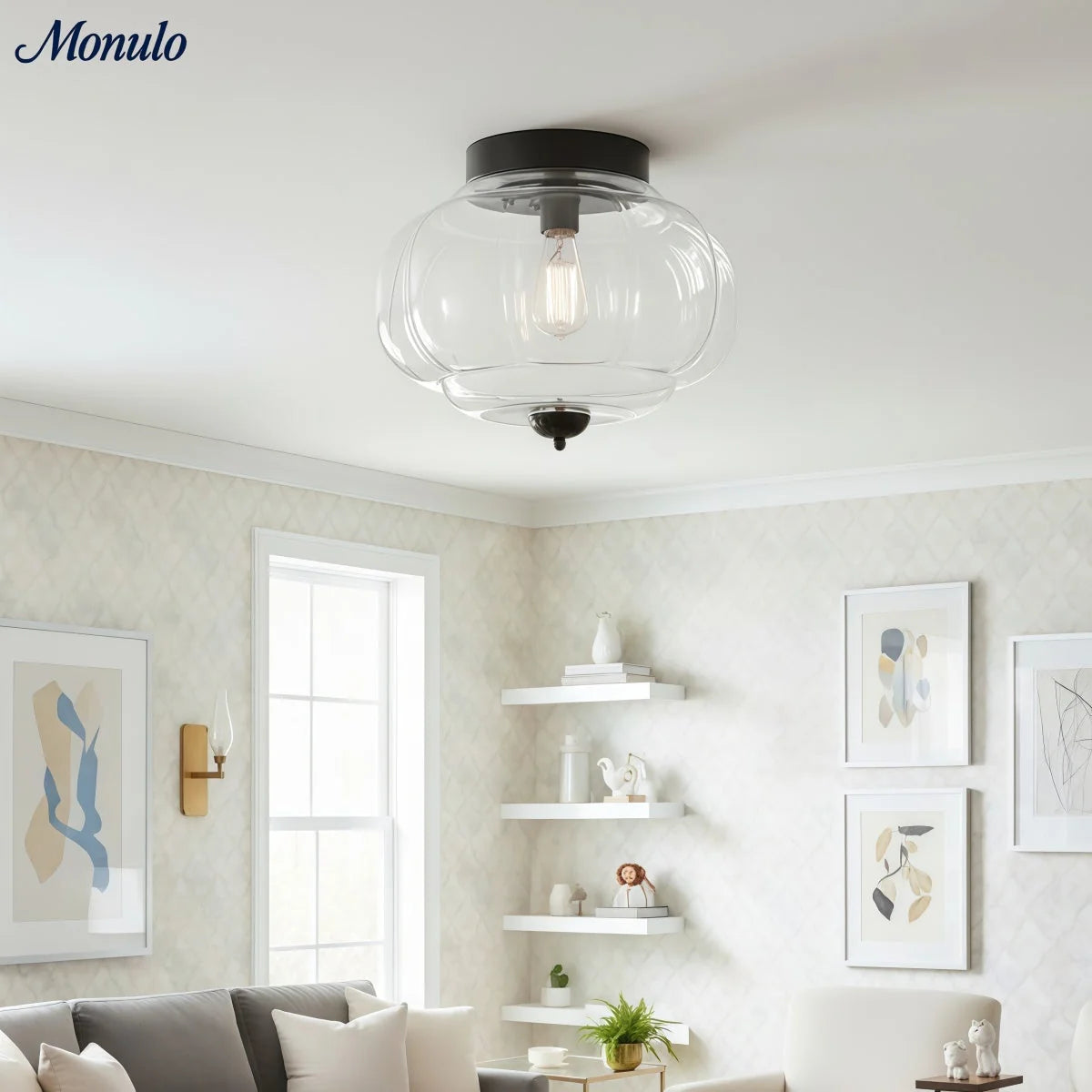 Ceiling Lamp Milk Glass Semi-Flush Soft Diffusing