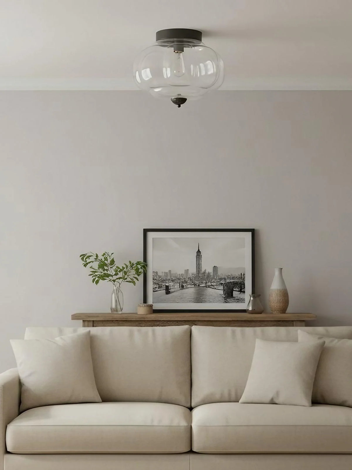 Ceiling Lamp Milk Glass Semi-Flush Soft Diffusing