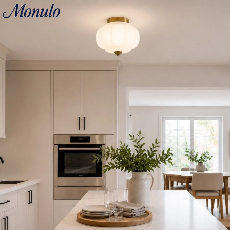 Ceiling Lamp Milk Glass Semi-Flush Soft Diffusing