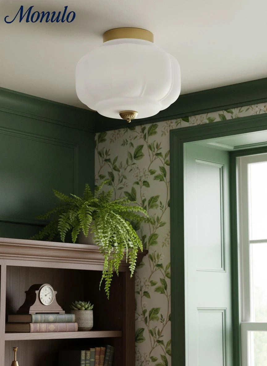 Ceiling Lamp Milk Glass Semi-Flush Soft Diffusing