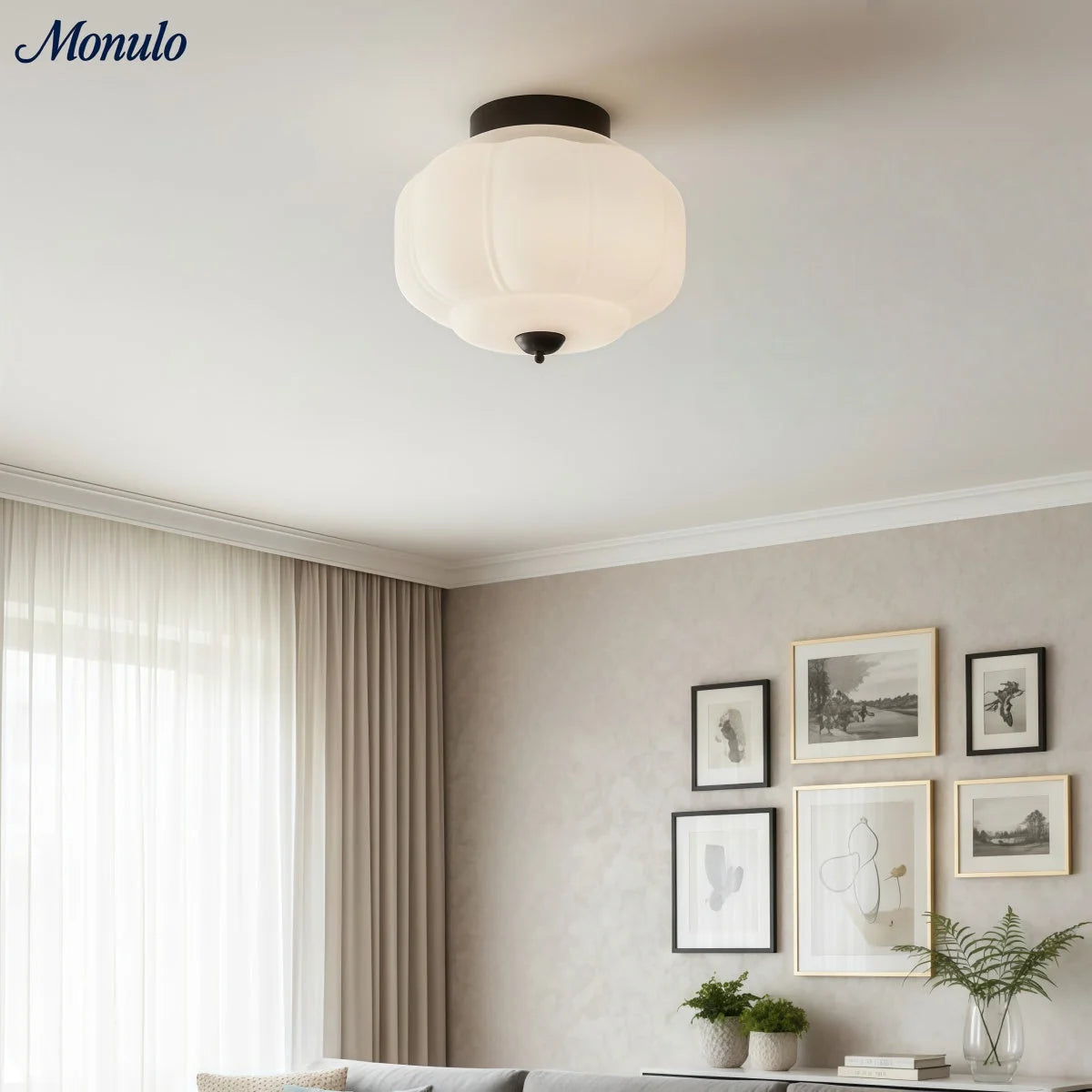 Ceiling Lamp Milk Glass Semi-Flush Soft Diffusing