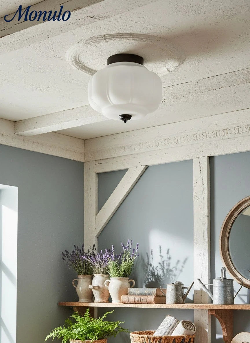 Ceiling Lamp Milk Glass Semi-Flush Soft Diffusing